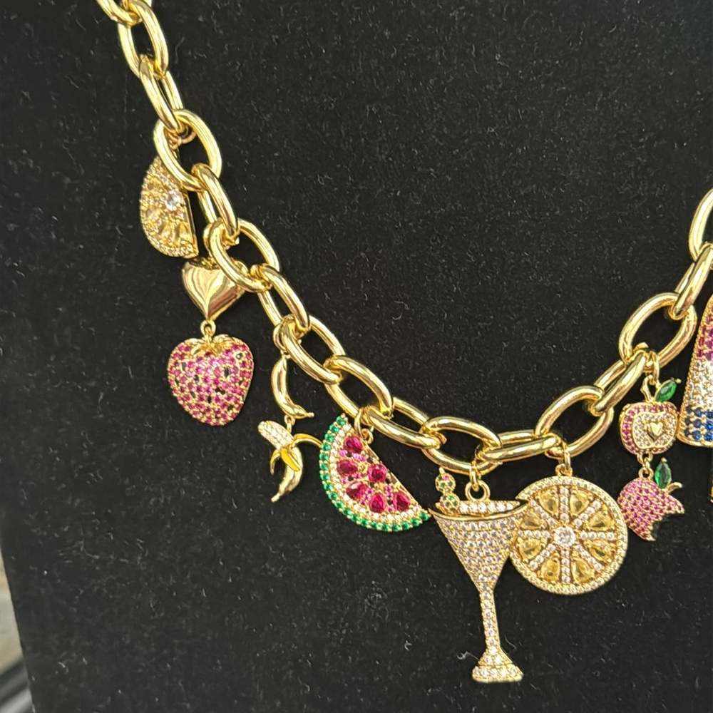Eye Candy Fruit Charm Necklace Gold tone CZ - Picture 6 of 9